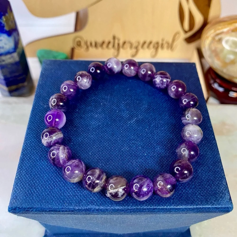 Purple Lace Dream Amethyst Gemstone Bead Crystal Stretch Bracelet